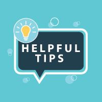 Illustration of conversation bubble with the words "Helpful Tips" inside, with yellow light bulb in top left corner and light blue background